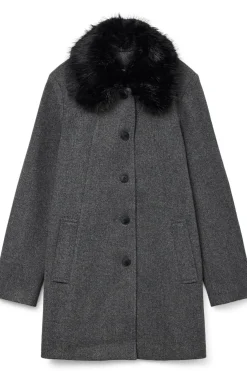 Abrigo de pa&ntilde;o cuello de pelo talla grande