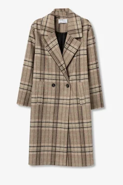 Abrigo Largo con Estampado de Cuadros