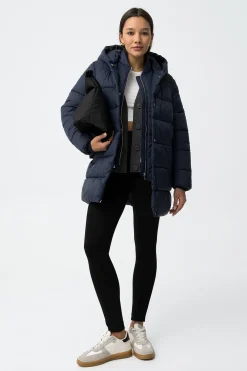 Abrigo Largo de Nailon Acolchado