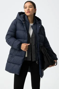 Abrigo Largo de Nailon Acolchado