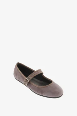 Bailarinas de ni&ntilde;a de terciopelo con ribete al tono y cierre de hebilla