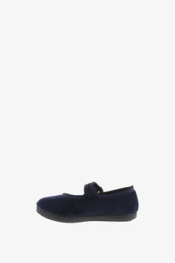 Bailarinas de ni&ntilde;a de terciopelo con ribete al tono y cierre de hebilla