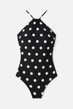 Ba&ntilde;ador moldeador estampado lunares negro