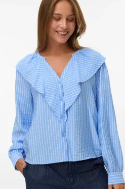 Blusa manga larga de mujer con volantes