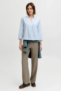 Blusa popel&iacute;n manga larga