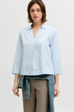 Blusa popel&iacute;n manga larga