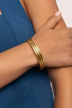 Brazalete Maxi Line Acero Ba&ntilde;o Oro