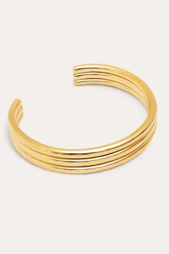 Brazalete Maxi Line Acero Ba&ntilde;o Oro