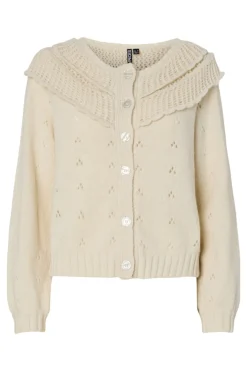 Cárdigan de punto fino con volantes y detalle calado