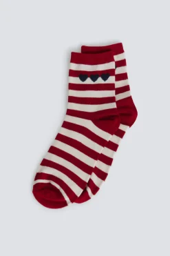 Calcetín largo de rayas corazones