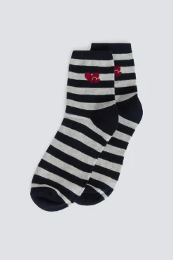 Calcetín largo rayas corazones