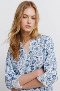 Camisa cuello mao efecto lino