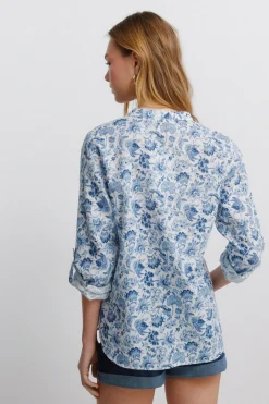 Camisa cuello mao efecto lino