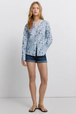 Camisa cuello mao efecto lino