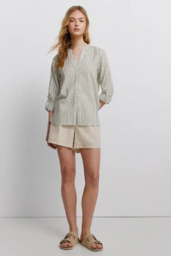 Camisa cuello mao efecto lino