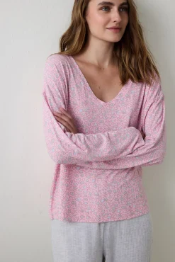 Camiseta de pijama de manga larga con estampado floral