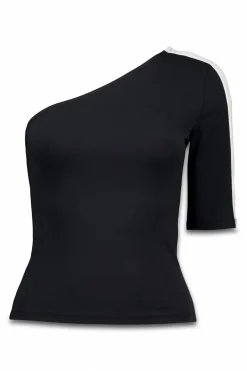 Camiseta escote asimétrico bicolor