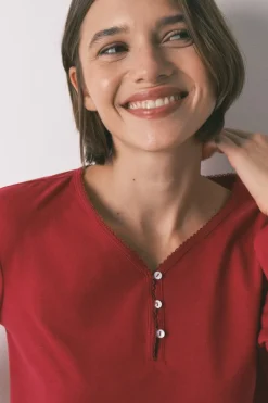 Camiseta manga larga 100% algod&oacute;n rojo