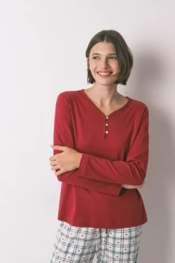 Camiseta manga larga 100% algod&oacute;n rojo