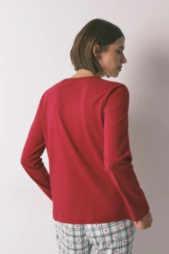 Camiseta manga larga 100% algod&oacute;n rojo