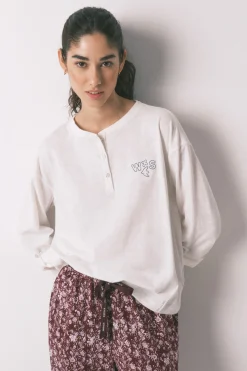 Camiseta manga larga 100% algod&oacute;n blanca