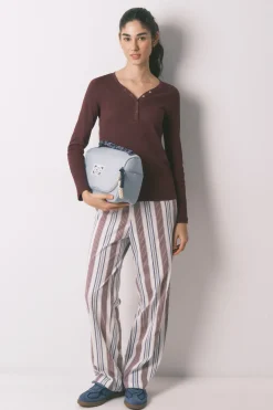 Camiseta manga larga algod&oacute;n canal&eacute; granate