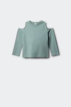 Camiseta manga larga tachas hombro descubierto ni&ntilde;a