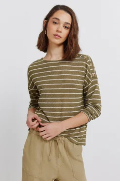 Camiseta rayas botones hombro