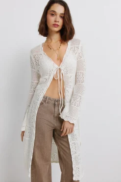 Cardigan largo pointelle