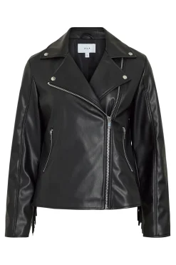 Cazadora biker de polipiel con flecos