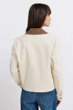 Chaqueta corta beige algod&oacute;n