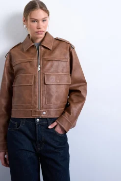 Chaqueta corta biker efecto piel