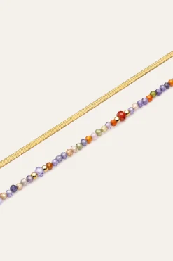 Collar Doble Crystals Lisse Acero Ba&ntilde;o Oro