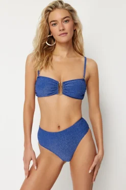 Conjunto de bikini bandeau alto brillo
