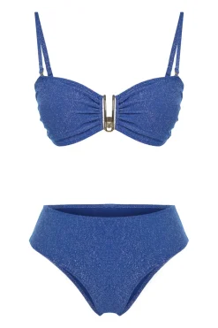 Conjunto de bikini bandeau alto brillo