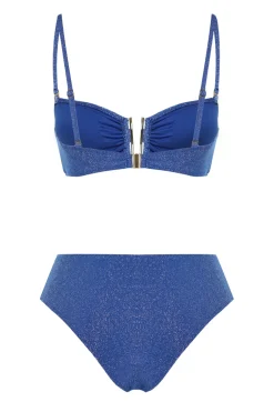 Conjunto de bikini bandeau alto brillo