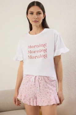 Conjunto de pijama corto volantes floral
