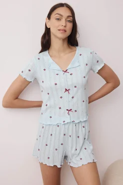 Conjunto de pijama corto floral lazos