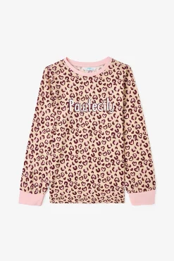 Conjunto de pijama de manga larga de 2 piezas con estampado de leopardo para ni&ntilde;as