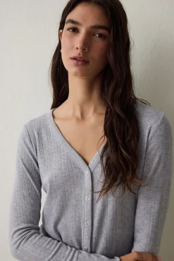 Conjunto de pijama de manga larga con cuello en V y efecto t&eacute;rmico Dahlia.