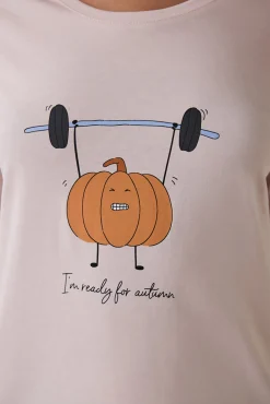 Conjunto de pijama de manga larga con cuello redondo y estampado de calabazas