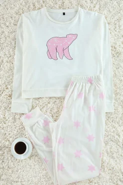 Conjunto de pijama estrellas blanco y rosa