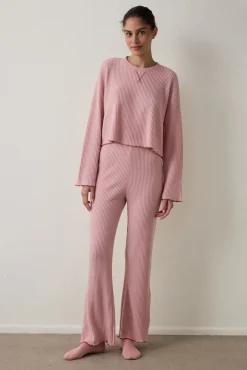 Conjunto de pijama t&eacute;rmico de manga larga con cuello barco y efecto waffle Toz