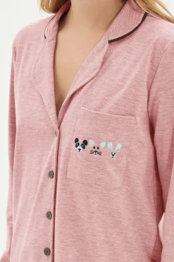 Conjunto pijama camisero bolsillo animales rosa