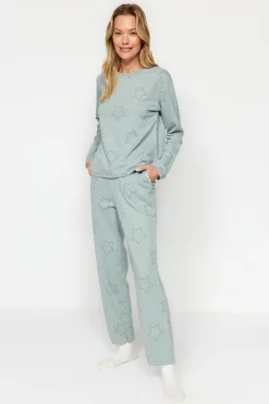 Conjunto pijama con estrellas menta100% algod&oacute;n