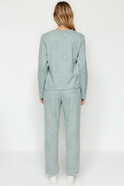 Conjunto pijama con estrellas menta100% algod&oacute;n