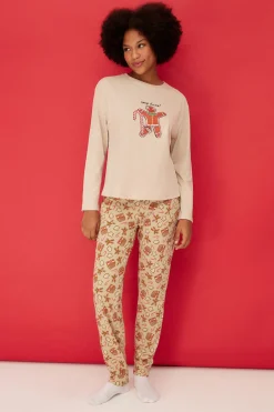 Conjunto pijama Galleta jengibre Navidad beige