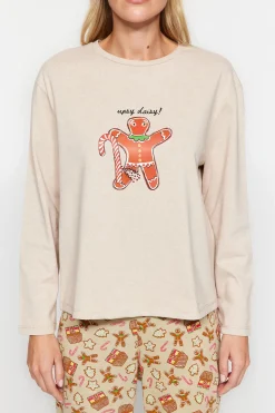 Conjunto pijama Galleta jengibre Navidad beige