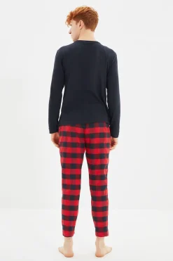 Conjunto pijama hombre cuadros rojo y azul
