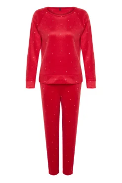 Conjunto pijama polar rojo lunares